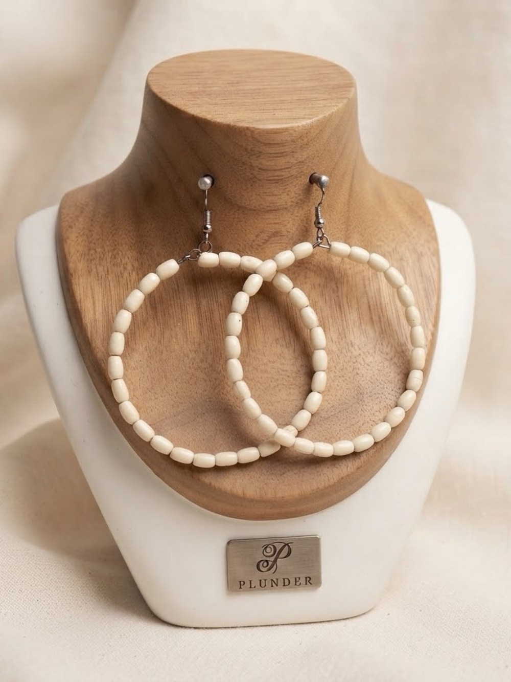 Plunder Cream Beaded Hoop Earrings - Lightweight Women’s Jewelry